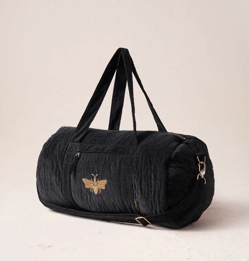 Young Ideas & Henmores -Honey Bee Charcoal Velvet Overnight Bag -Charcoal -OS