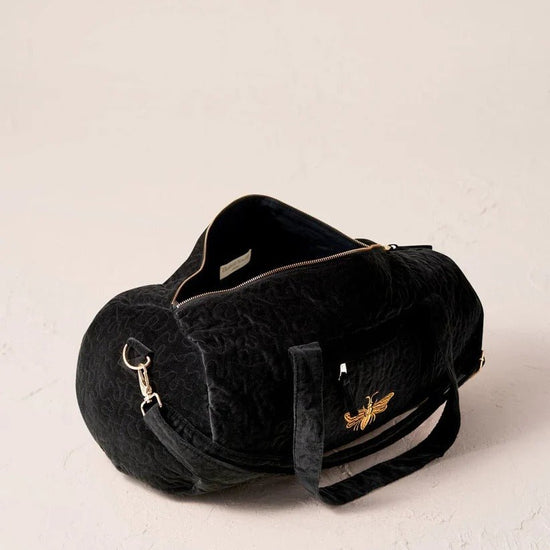 Young Ideas & Henmores -Honey Bee Charcoal Velvet Overnight Bag -Charcoal -OS