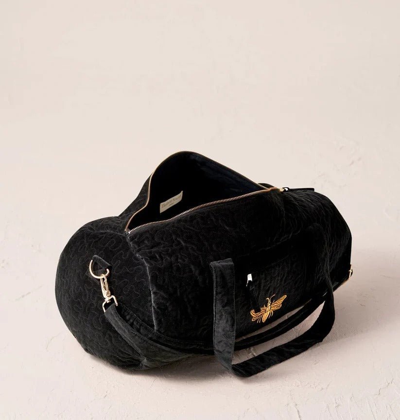 Young Ideas & Henmores -Honey Bee Charcoal Velvet Overnight Bag -Charcoal -OS