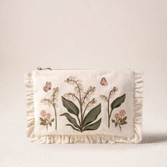 Young Ideas/Henmores - Lily of the Valley Cream Velvet Frill Pouch - Cream - OS