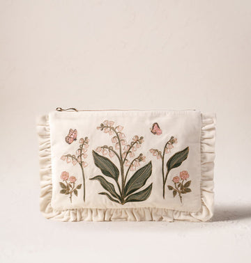 Young Ideas/Henmores - Lily of the Valley Cream Velvet Frill Pouch - Cream - OS