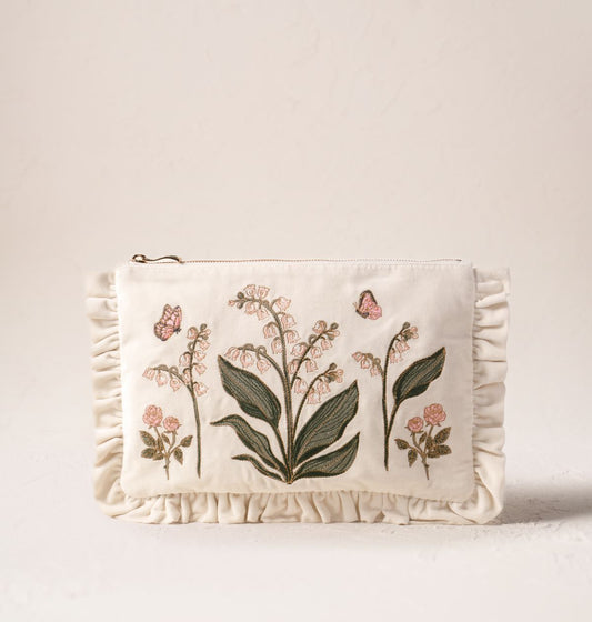 Young Ideas/Henmores - Lily of the Valley Cream Velvet Frill Pouch - Cream - OS