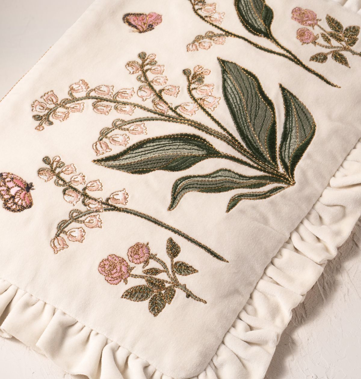 Young Ideas/Henmores - Lily of the Valley Cream Velvet Frill Pouch - Cream - OS