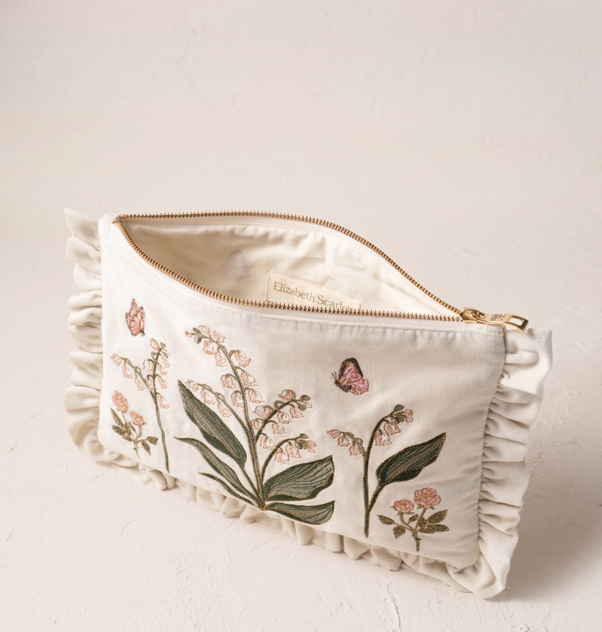 Young Ideas/Henmores - Lily of the Valley Cream Velvet Frill Pouch - Cream - OS