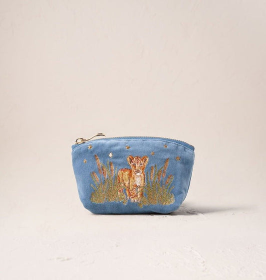 Young Ideas/Henmores - Lion Pride Dusky Blue Velvet Coin Purse - Dusky Blue - OS