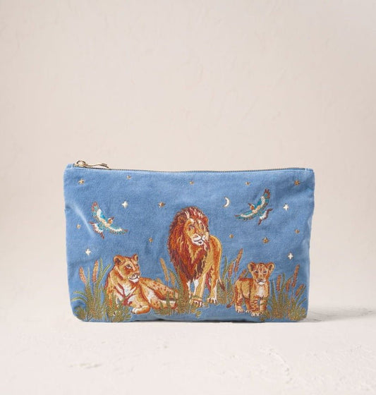 Young Ideas/Henmores - Lion Pride Dusky Blue Velvet Everyday Pouch - Dusky Blue - OS