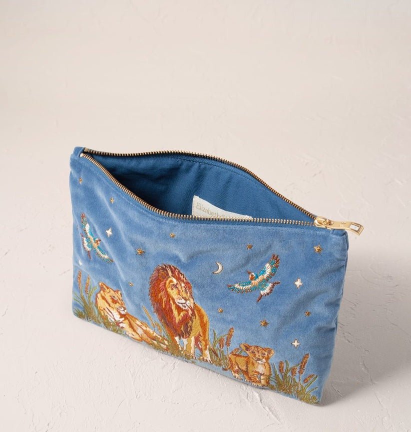 Young Ideas/Henmores - Lion Pride Dusky Blue Velvet Everyday Pouch - Dusky Blue - OS