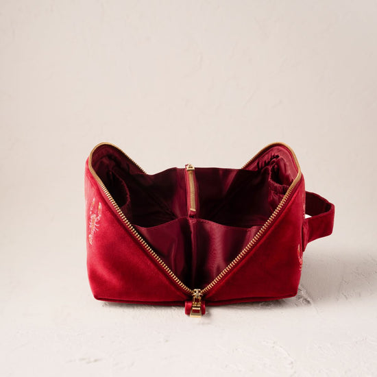 Young Ideas/Henmores - Lobster Rouge Velvet Open Flat Makeup Bag - Rouge - OS