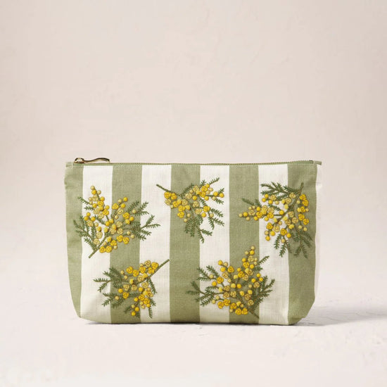 Young Ideas & Henmores - Mimosa Stripe Cotton Everyday Pouch - Green - OS