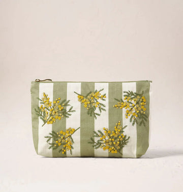 Young Ideas & Henmores - Mimosa Stripe Cotton Everyday Pouch - Green - OS