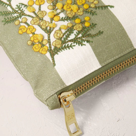 Young Ideas & Henmores - Mimosa Stripe Cotton Everyday Pouch - Green - OS