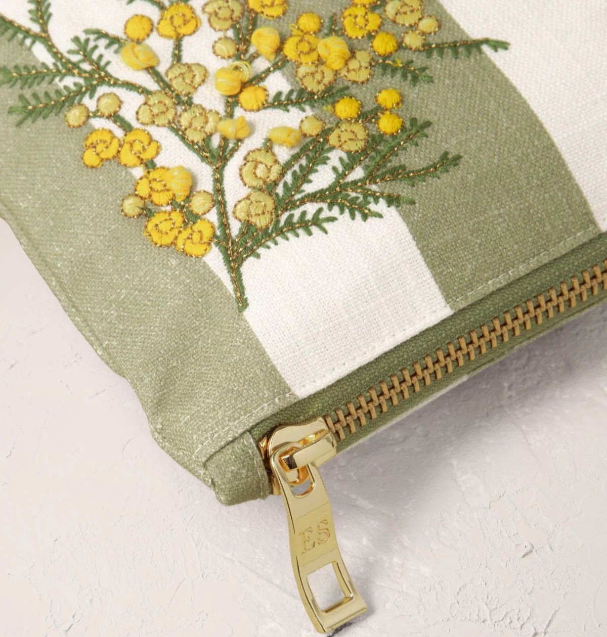 Young Ideas & Henmores - Mimosa Stripe Cotton Everyday Pouch - Green - OS
