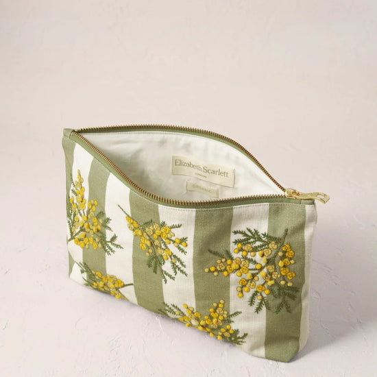 Young Ideas & Henmores - Mimosa Stripe Cotton Everyday Pouch - Green - OS