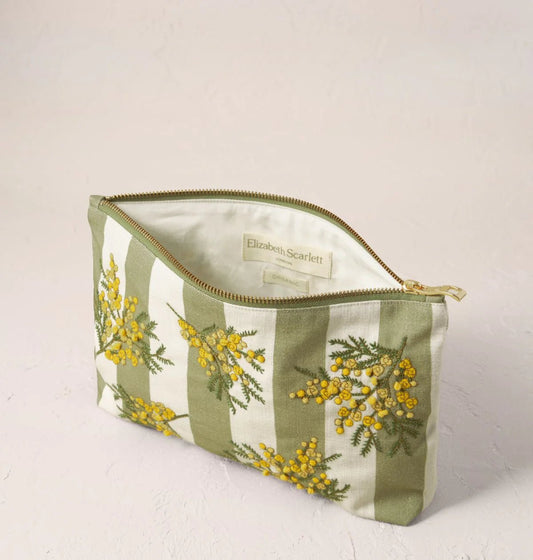 Young Ideas & Henmores - Mimosa Stripe Cotton Everyday Pouch - Green - OS