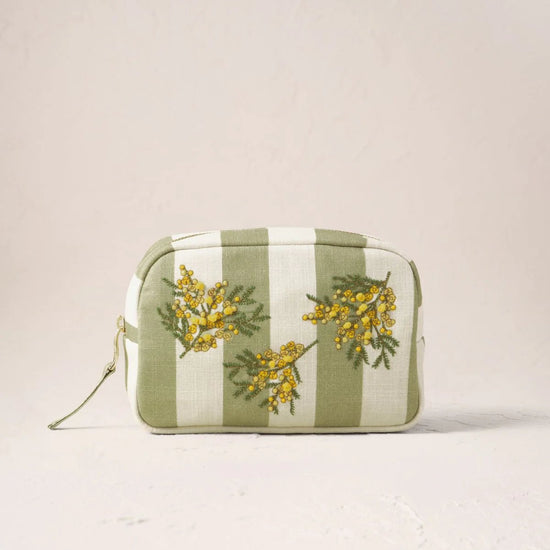 Young Ideas & Henmores - Mimosa Stripe Green Cotton Makeup Bag - Green - OS