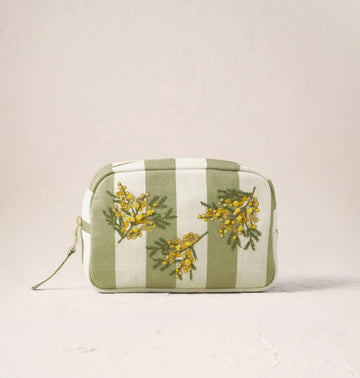 Young Ideas & Henmores - Mimosa Stripe Green Cotton Makeup Bag - Green - OS