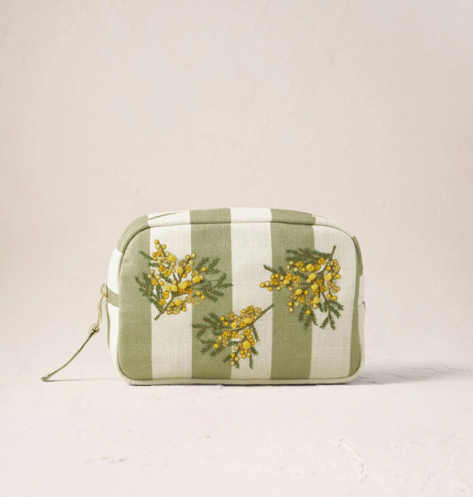 Young Ideas & Henmores - Mimosa Stripe Green Cotton Makeup Bag - Green - OS