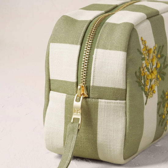 Young Ideas & Henmores - Mimosa Stripe Green Cotton Makeup Bag - Green - OS