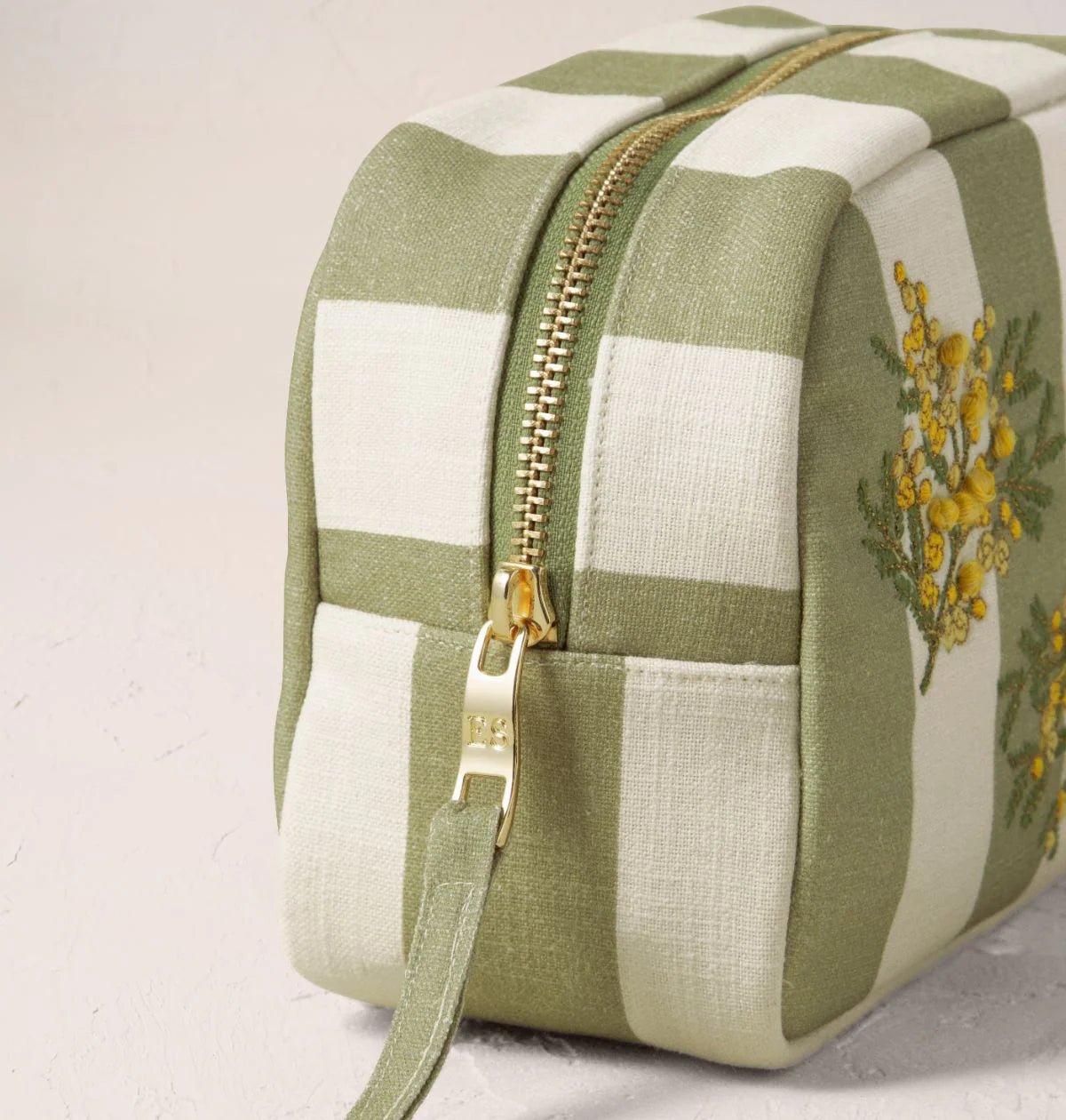 Young Ideas & Henmores - Mimosa Stripe Green Cotton Makeup Bag - Green - OS