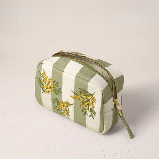 Young Ideas & Henmores - Mimosa Stripe Green Cotton Makeup Bag - Green - OS