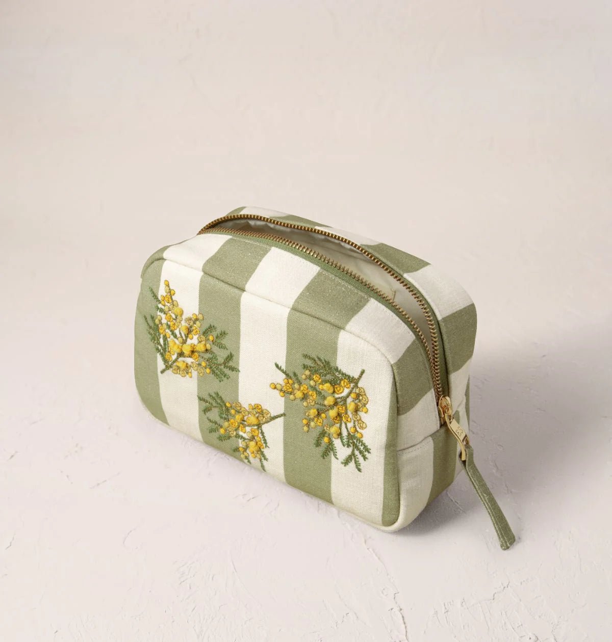 Young Ideas & Henmores - Mimosa Stripe Green Cotton Makeup Bag - Green - OS