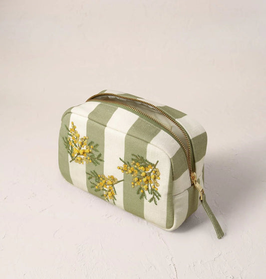 Young Ideas & Henmores - Mimosa Stripe Green Cotton Makeup Bag - Green - OS
