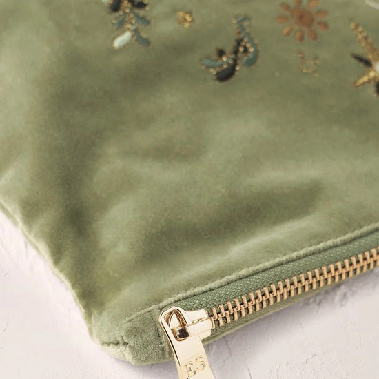 Young Ideas & Henmores -Mystical Horse Olive Velvet Everyday Pouch -Olive -OS