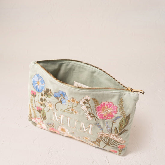 Young Ideas/Henmores - Pressed Flowers Mum Sage Velvet Everyday Pouch - Green - OS
