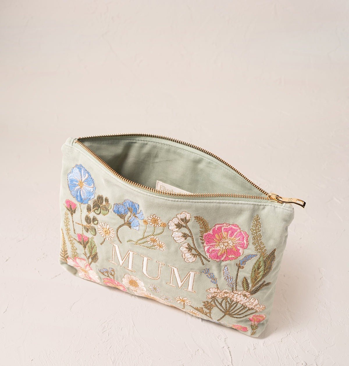 Young Ideas/Henmores - Pressed Flowers Mum Sage Velvet Everyday Pouch - Green - OS