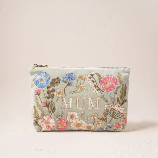 Young Ideas/Henmores - Pressed Flowers Mum Sage Velvet Everyday Pouch - Green - OS