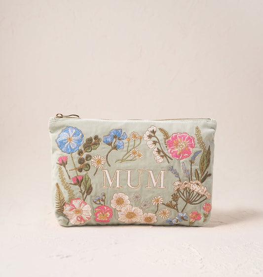 Young Ideas/Henmores - Pressed Flowers Mum Sage Velvet Everyday Pouch - Green - OS
