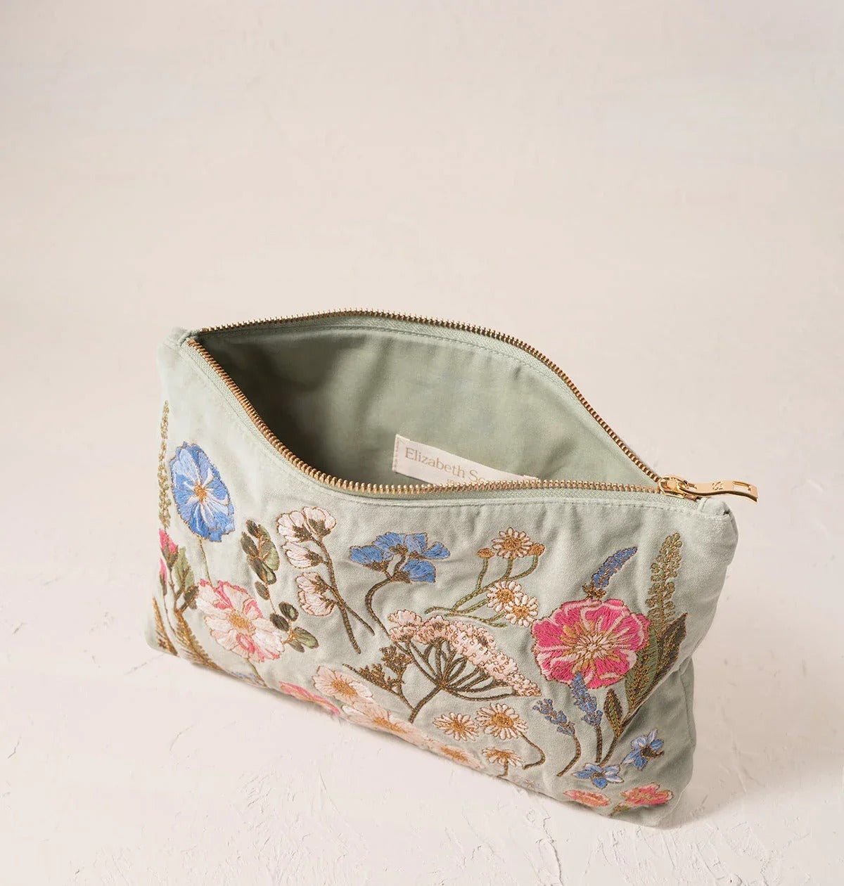 Young Ideas & Henmores -Pressed Flowers Sage Velvet Everyday Pouch -Sage -OS