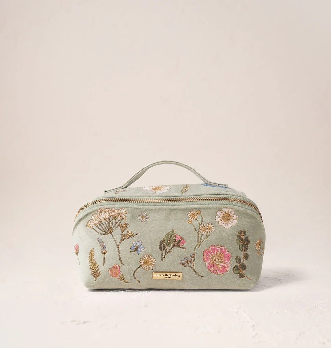 Young Ideas & Henmores -Pressed Flowers Sage Velvet Open Flat Makeup Bag -Sage -OS