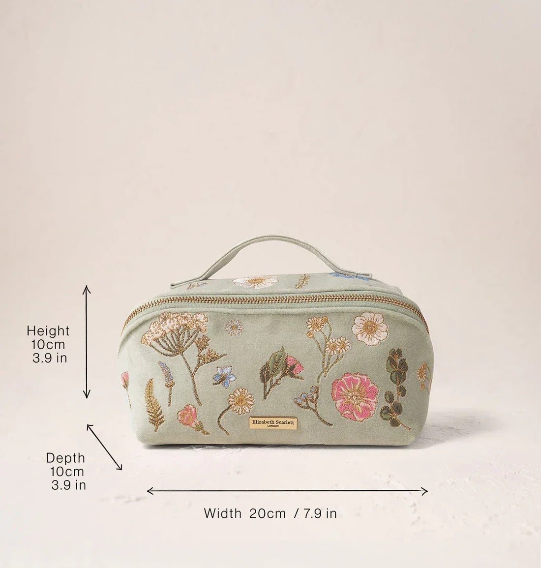 Young Ideas & Henmores -Pressed Flowers Sage Velvet Open Flat Makeup Bag -Sage -OS