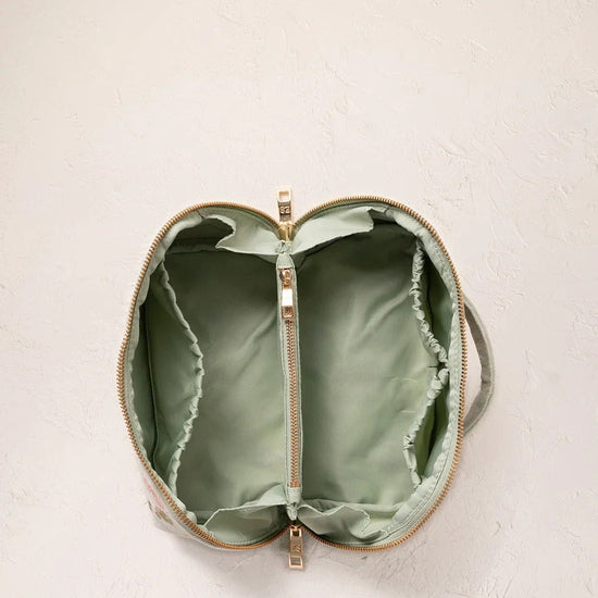 Young Ideas & Henmores -Pressed Flowers Sage Velvet Open Flat Makeup Bag -Sage -OS