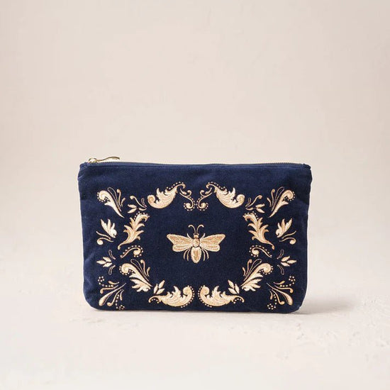 Young Ideas & Henmores -Provençal Bee Navy Velvet Everyday Pouch -Navy -OS