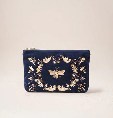 Young Ideas & Henmores -Provençal Bee Navy Velvet Everyday Pouch -Navy -OS