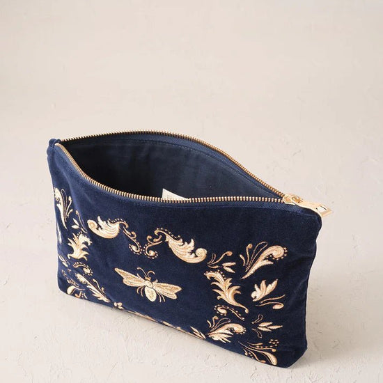 Young Ideas & Henmores -Provençal Bee Navy Velvet Everyday Pouch -Navy -OS
