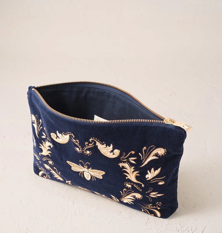 Young Ideas & Henmores -Provençal Bee Navy Velvet Everyday Pouch -Navy -OS