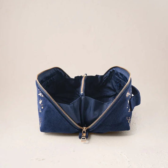 Young Ideas & Henmores -Provençal Bee Navy Velvet Open Flat Makeup Bag -Navy -OS