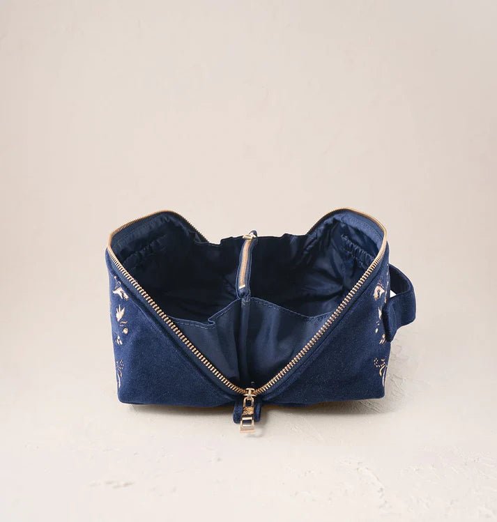 Young Ideas & Henmores -Provençal Bee Navy Velvet Open Flat Makeup Bag -Navy -OS