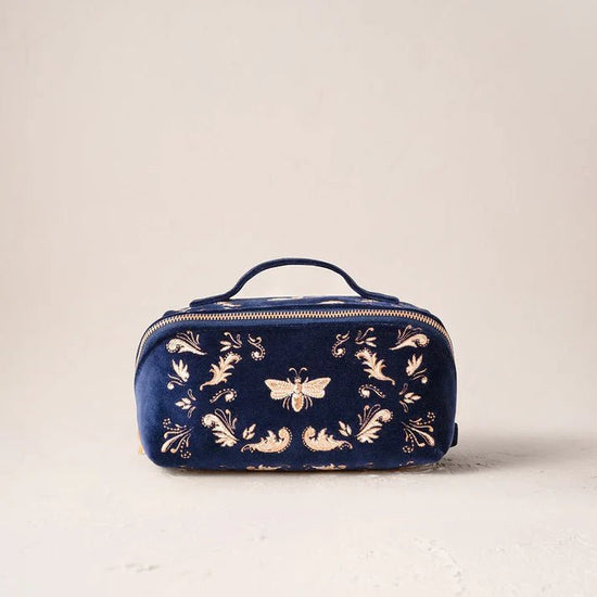 Young Ideas & Henmores -Provençal Bee Navy Velvet Open Flat Makeup Bag -Navy -OS