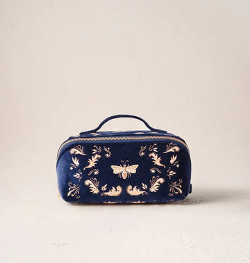 Young Ideas & Henmores -Provençal Bee Navy Velvet Open Flat Makeup Bag -Navy -OS