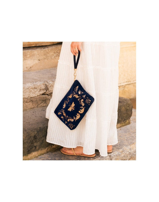 Young Ideas/Henmores - Provençale Bee Navy Velvet Everyday Pouch - Navy - OS