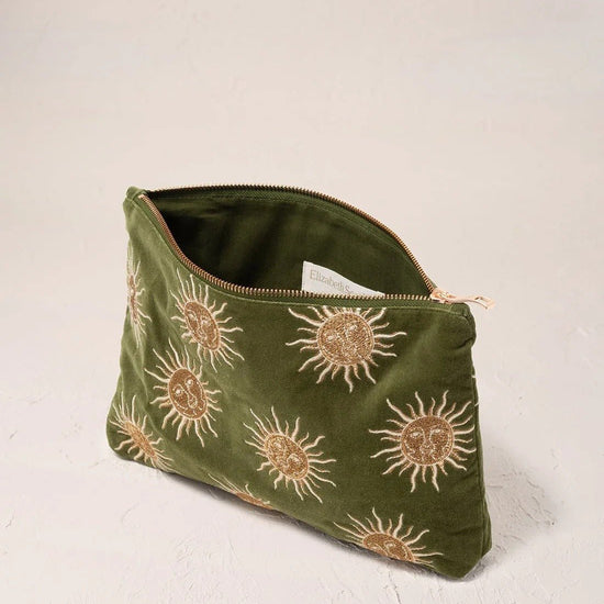 Young Ideas & Henmores -Sun Goddess Fern Green Velvet Everyday Pouch -Fern Green -OS