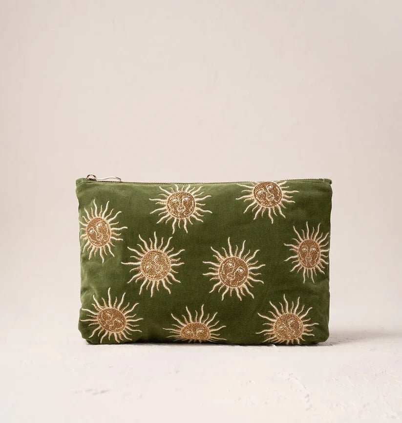 Young Ideas & Henmores -Sun Goddess Fern Green Velvet Everyday Pouch -Fern Green -OS