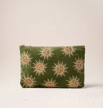 Young Ideas & Henmores -Sun Goddess Fern Green Velvet Everyday Pouch -Fern Green -OS