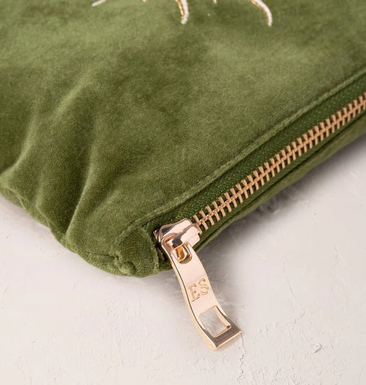 Young Ideas & Henmores -Sun Goddess Fern Green Velvet Mini Pouch -Fern Green -OS