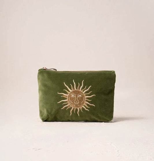 Young Ideas & Henmores -Sun Goddess Fern Green Velvet Mini Pouch -Fern Green -OS