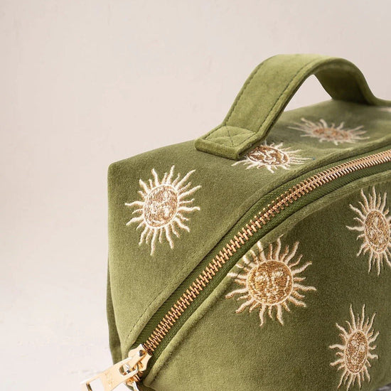 Young Ideas & Henmores -Sun Goddess Fern Green Velvet Open Flat Makeup Bag -Fern Green -OS